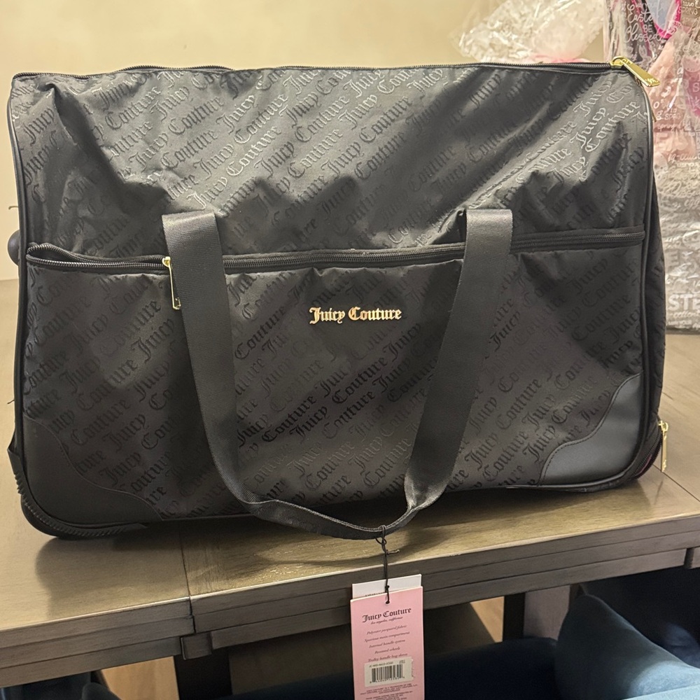 Juicy Couture Black Logo-Print Duffel with Gold Accents